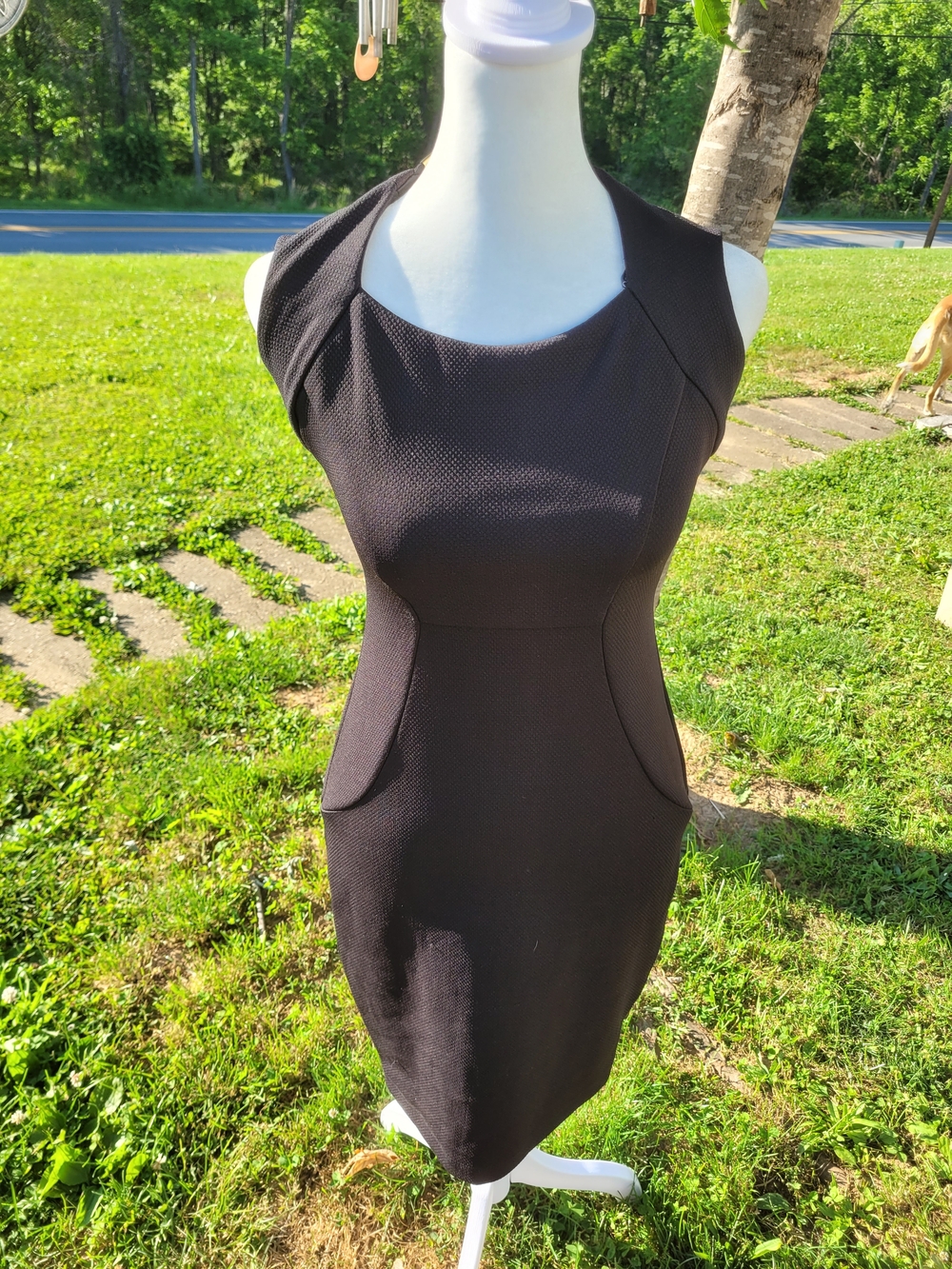 Bisou Bisou Black Sheath Dress with Gold Hardware Neckline Size 2